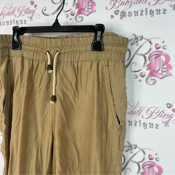 Jeanswest joggers cuff bottom brown Tan Drawstring Pants cargo style tie up - Picture 3 of 7
